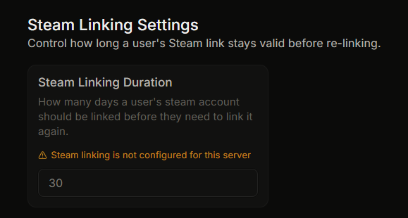 The Steam Linking Duration field in Settings